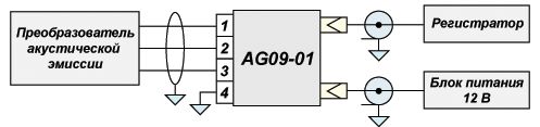 Схема подключения датчика акустической эмиссии GT250